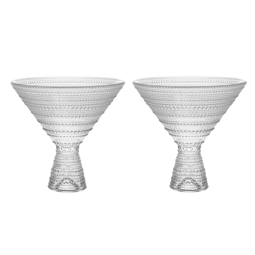 2pc Fortessa Jupiter Beaded Hobnail Clear Martini Glasses